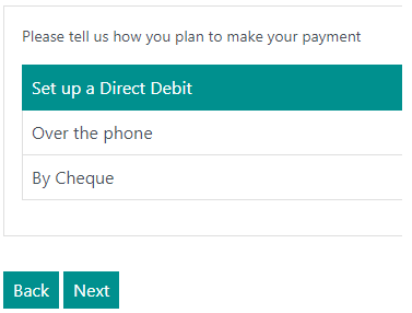 This image shows tell us how you want to make a payment section, highlighting the Set up a Direct Debit area