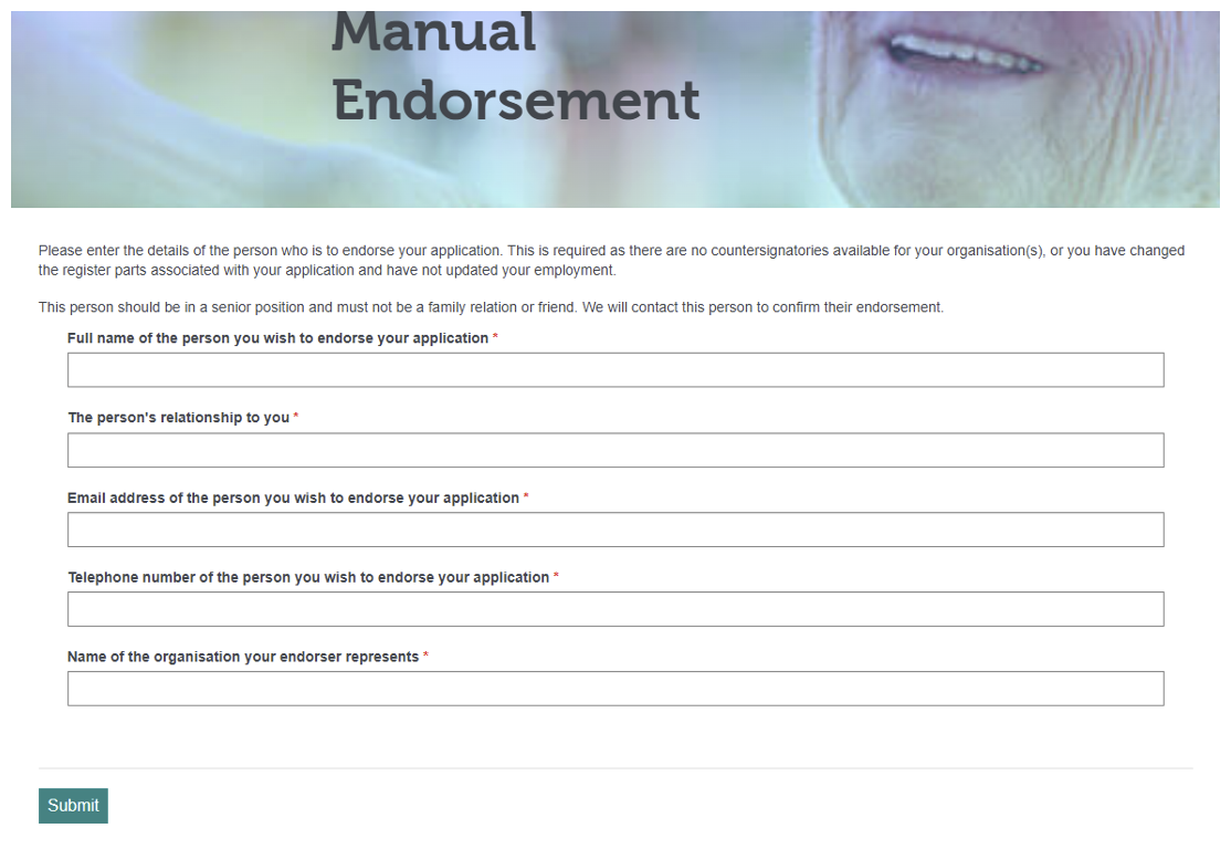 This image displays the process for sending an application by manual endorsement