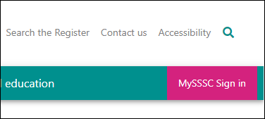 This image shows the MySSSC login button which is located in the top right hand side of the browser window.