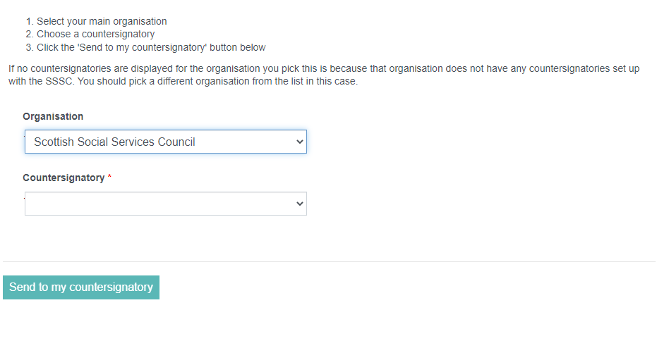 This image displays the process for sending an application to a contersignatory